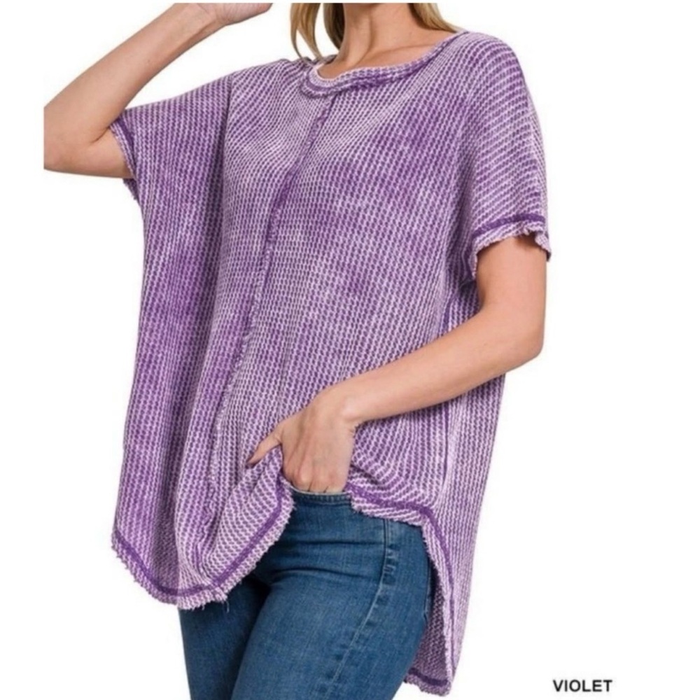 Zenana L/XL Purple Waffle Short Sleeve Top-NWOT